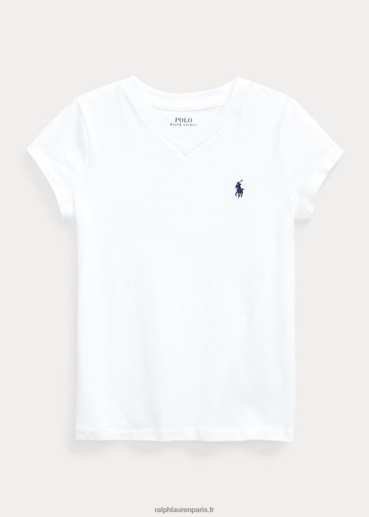 t-shirt col v en jersey de coton 46T60T6915 enfants Ralph Lauren blanc