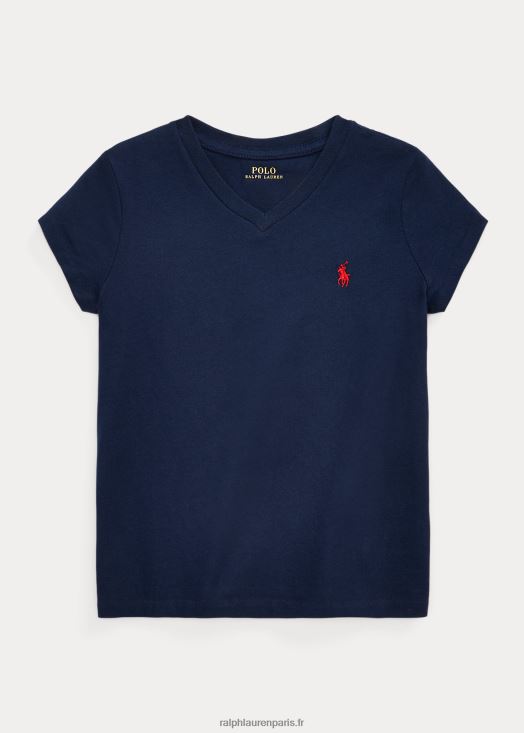t-shirt col v en jersey de coton 46T60T6916 enfants Ralph Lauren marine de newport
