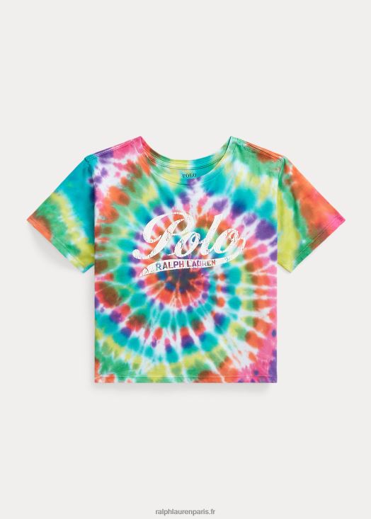 t-shirt droit en jersey de coton à logo tie-dye 46T60T7114 enfants Ralph Lauren teinture arc-en-ciel