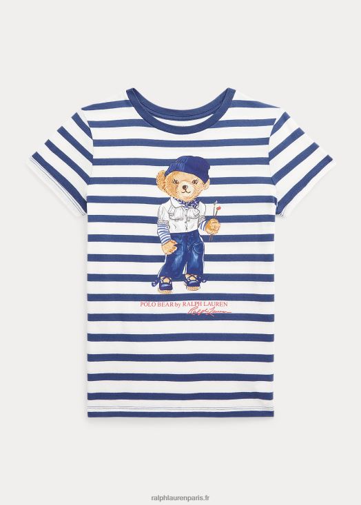 t-shirt en coton à rayures polo bear 46T60T10001 enfants Ralph Lauren deckwash blanc/night marine