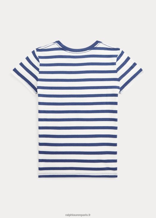 t-shirt en coton à rayures polo bear 46T60T10001 enfants Ralph Lauren deckwash blanc/night marine