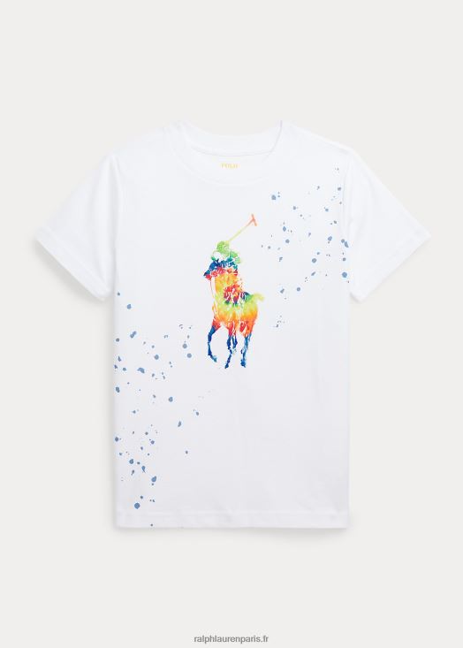 t-shirt en jersey de coton big pony tie-dye 46T60T6519 enfants Ralph Lauren blanc