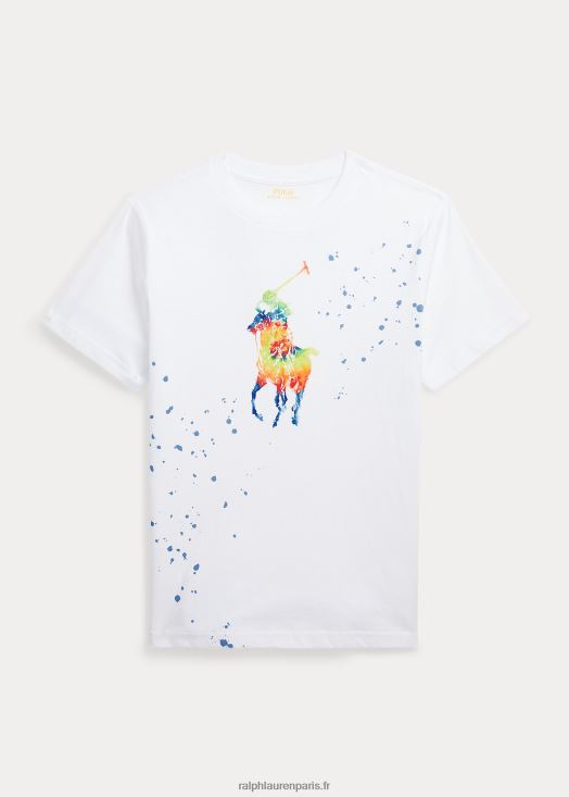 t-shirt en jersey de coton big pony tie-dye 46T60T6654 enfants Ralph Lauren blanc