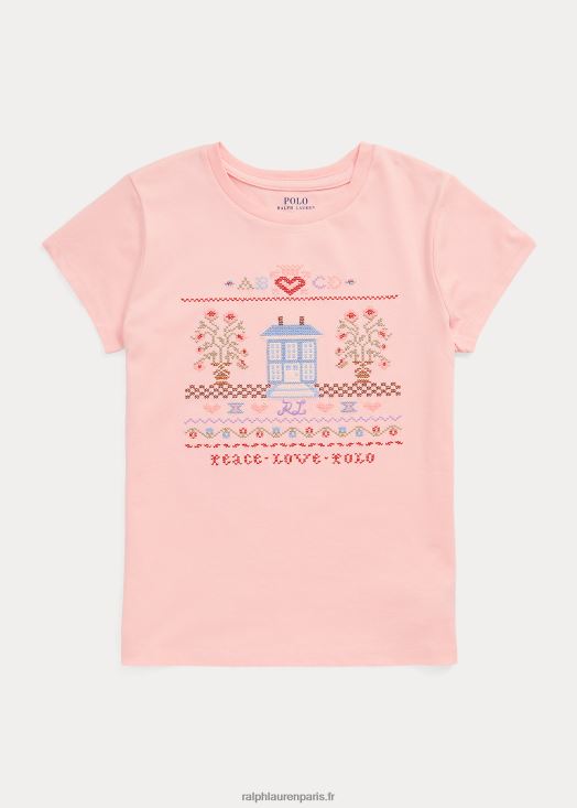 t-shirt en jersey de coton brodé 46T60T7596 enfants Ralph Lauren sable rose