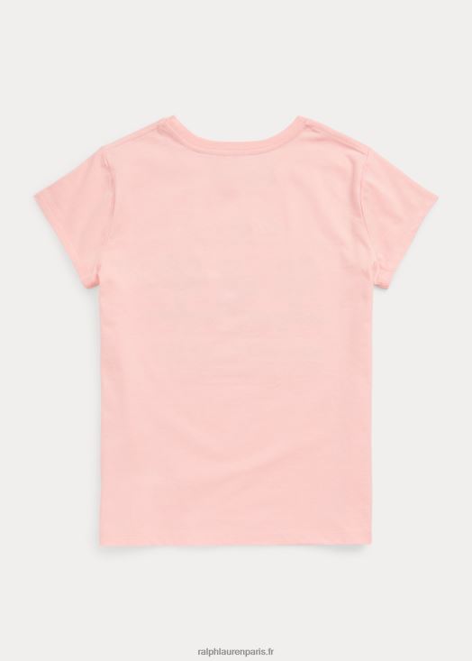 t-shirt en jersey de coton brodé 46T60T7596 enfants Ralph Lauren sable rose