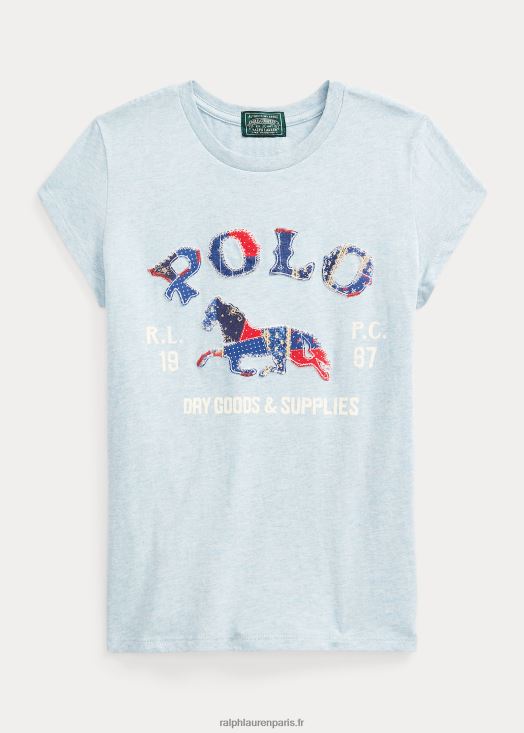 t-shirt en jersey de coton à cheval 46T60T7538 enfants Ralph Lauren bruyère chambray