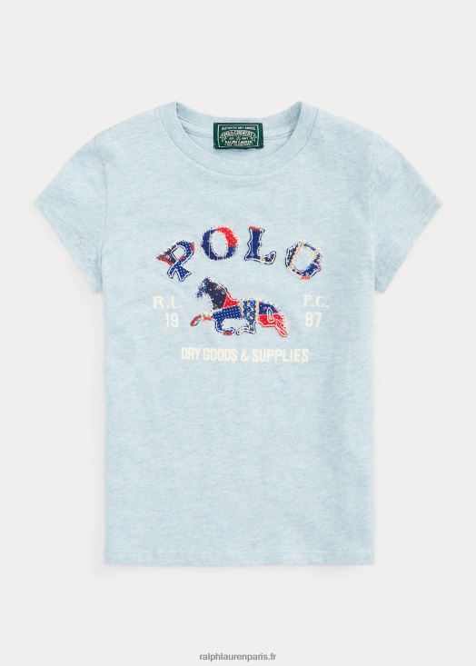 t-shirt en jersey de coton à cheval 46T60T9988 enfants Ralph Lauren bruyère chambray