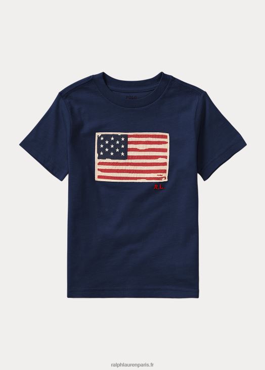 t-shirt en jersey de coton à drapeau 46T60T5910 enfants Ralph Lauren marine de croisière