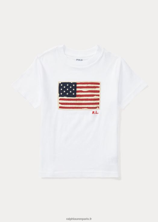 t-shirt en jersey de coton à drapeau 46T60T5912 enfants Ralph Lauren blanc
