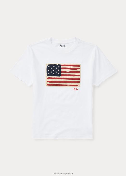 t-shirt en jersey de coton à drapeau 46T60T6292 enfants Ralph Lauren blanc