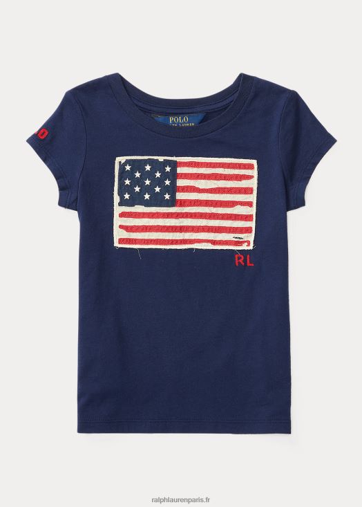 t-shirt en jersey de coton à drapeau 46T60T6946 enfants Ralph Lauren marine de newport