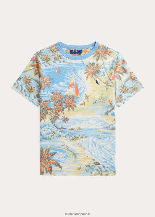 t-shirt en jersey de coton à imprimé tropical 46T60T6096 enfants Ralph Lauren bazar de plage hawaïen