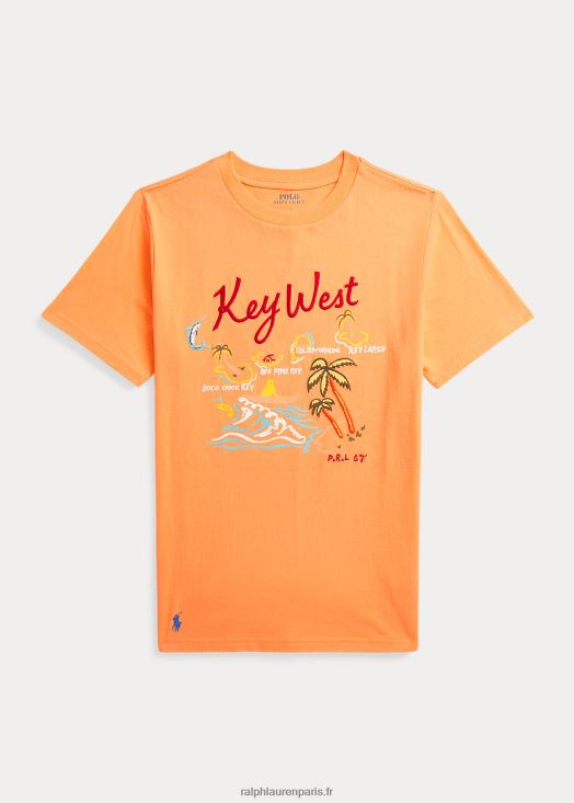 t-shirt en jersey de coton key west 46T60T6121 enfants Ralph Lauren orange clair
