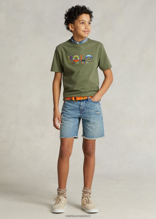t-shirt en jersey de coton à logo 46T60T5971 enfants Ralph Lauren sauge noire