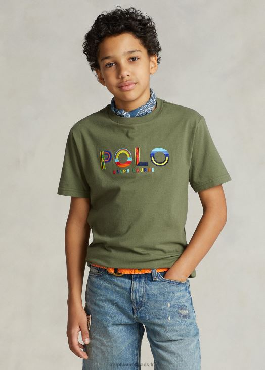 t-shirt en jersey de coton à logo 46T60T5971 enfants Ralph Lauren sauge noire