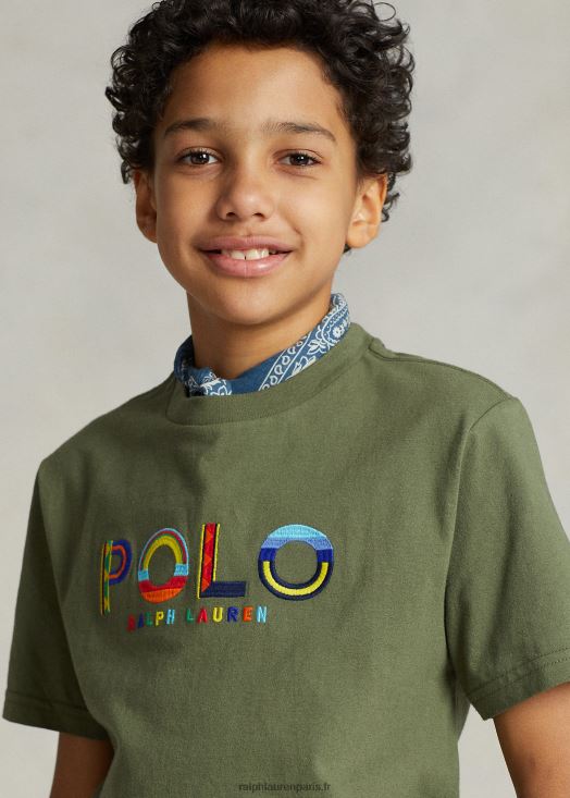 t-shirt en jersey de coton à logo 46T60T5971 enfants Ralph Lauren sauge noire