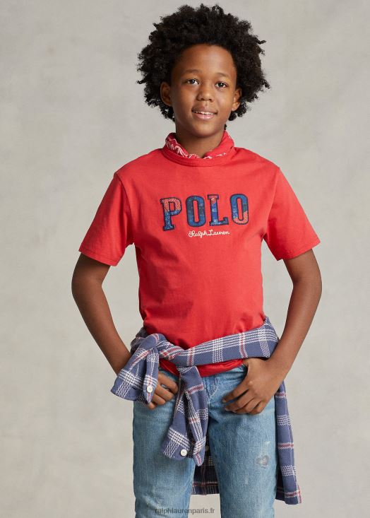 t-shirt en jersey de coton à logo 46T60T6000 enfants Ralph Lauren poteau rouge