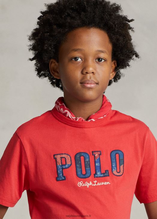 t-shirt en jersey de coton à logo 46T60T6000 enfants Ralph Lauren poteau rouge
