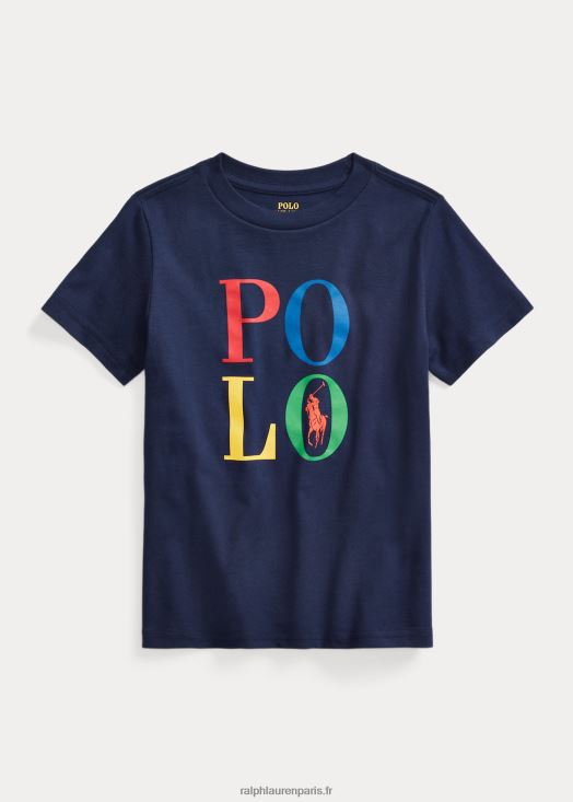 t-shirt en jersey de coton à logo 46T60T6491 enfants Ralph Lauren marine de croisière
