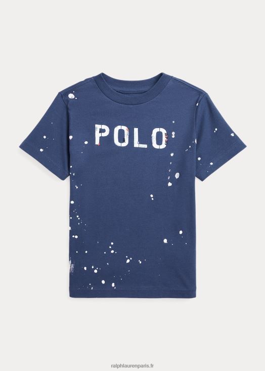 t-shirt en jersey de coton à logo 46T60T6507 enfants Ralph Lauren marine rustique