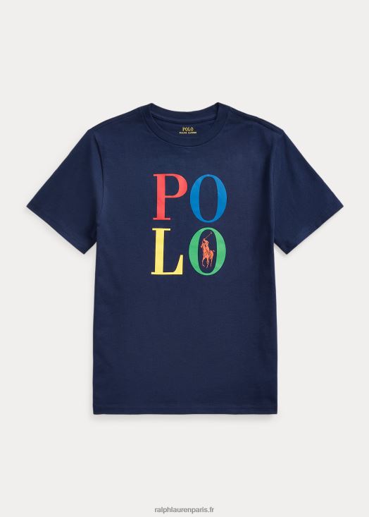 t-shirt en jersey de coton à logo 46T60T6623 enfants Ralph Lauren marine de croisière
