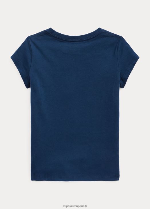 t-shirt en jersey de coton à logo 46T60T7378 enfants Ralph Lauren marine rustique