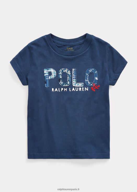 t-shirt en jersey de coton à logo 46T60T7414 enfants Ralph Lauren marine rustique