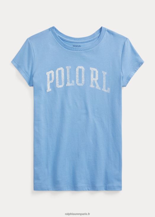 t-shirt en jersey de coton à logo 46T60T7528 enfants Ralph Lauren bleu de l'île du port