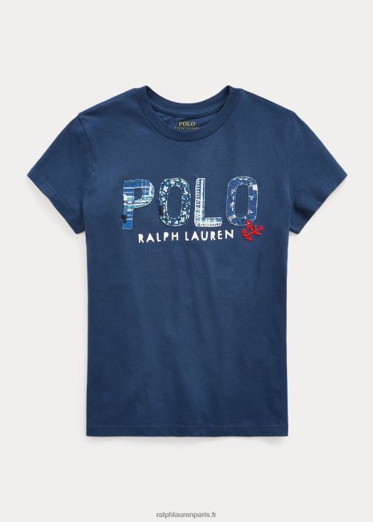 t-shirt en jersey de coton à logo 46T60T7568 enfants Ralph Lauren marine rustique