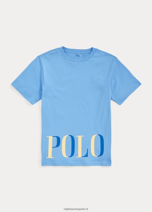 t-shirt en jersey de coton à logo 46T60T9835 enfants Ralph Lauren bleu de l'île du port