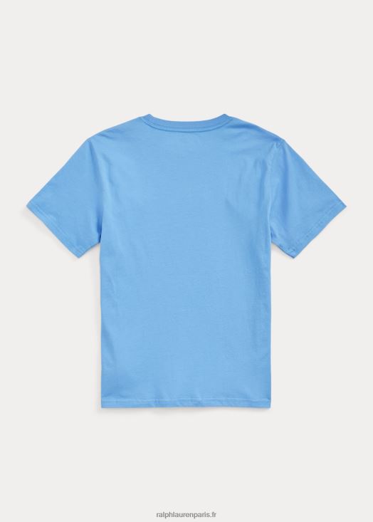 t-shirt en jersey de coton à logo 46T60T9835 enfants Ralph Lauren bleu de l'île du port