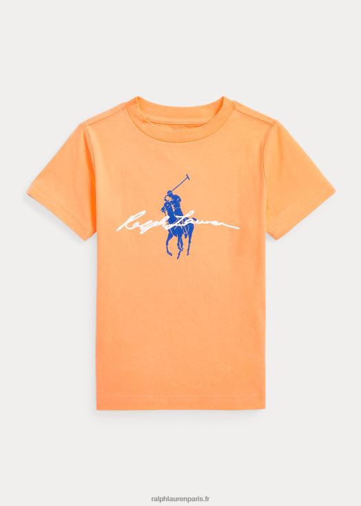 t-shirt en jersey de coton à logo big pony 46T60T5733 enfants Ralph Lauren orange clair