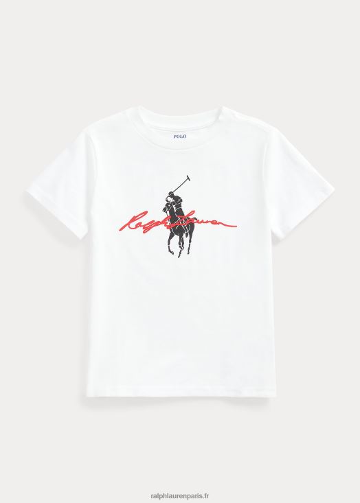 t-shirt en jersey de coton à logo big pony 46T60T6494 enfants Ralph Lauren blanc