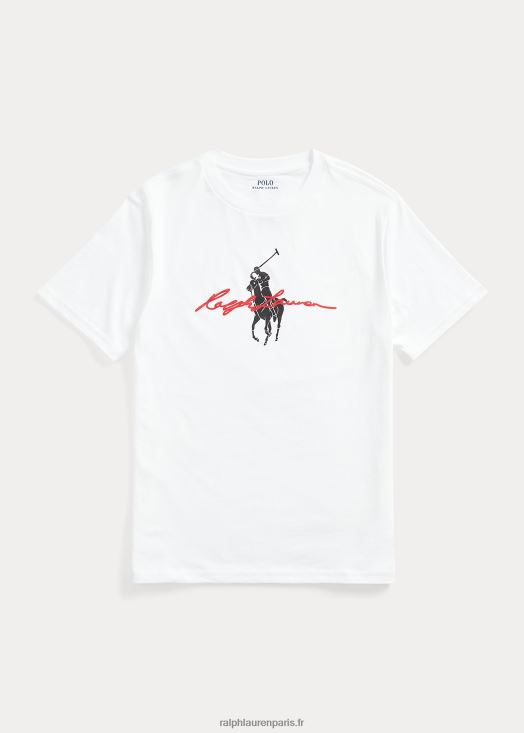 t-shirt en jersey de coton à logo big pony 46T60T6631 enfants Ralph Lauren blanc