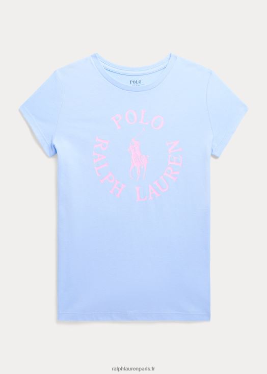 t-shirt en jersey de coton à logo big pony 46T60T6717 enfants Ralph Lauren bleu bébé