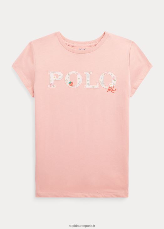t-shirt en jersey de coton à logo floral 46T60T7068 enfants Ralph Lauren rose des adirondacks