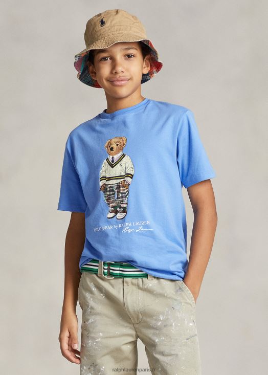t-shirt en jersey de coton polo bear 46T60T5978 enfants Ralph Lauren bleu de l'île du port