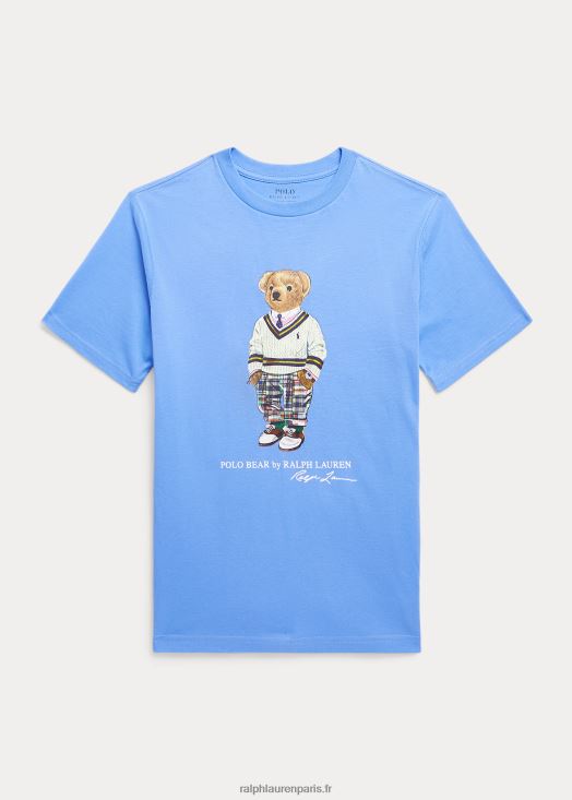 t-shirt en jersey de coton polo bear 46T60T5978 enfants Ralph Lauren bleu de l'île du port