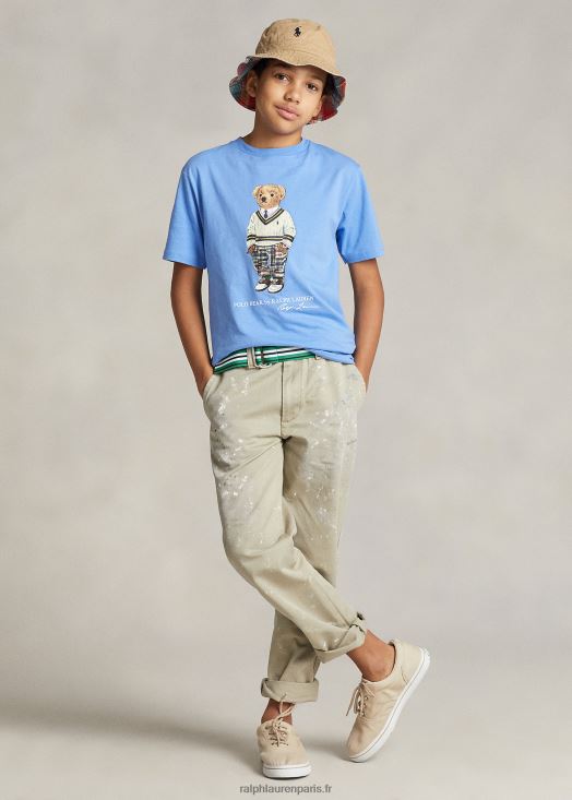 t-shirt en jersey de coton polo bear 46T60T5978 enfants Ralph Lauren bleu de l'île du port