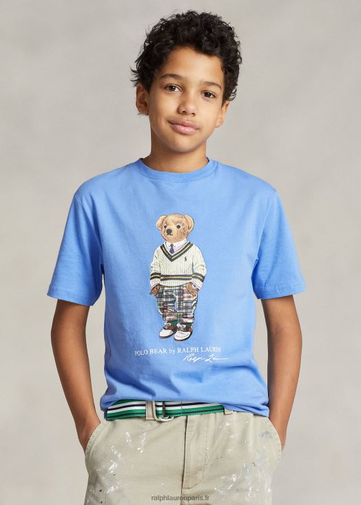 t-shirt en jersey de coton polo bear 46T60T5978 enfants Ralph Lauren bleu de l'île du port
