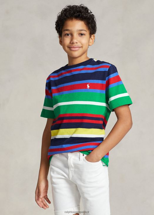 t-shirt en jersey de coton à rayures 46T60T5998 enfants Ralph Lauren newport bleu marine multi