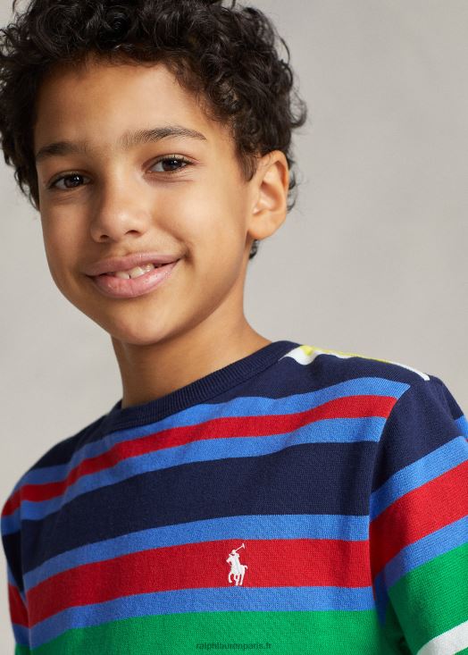 t-shirt en jersey de coton à rayures 46T60T5998 enfants Ralph Lauren newport bleu marine multi