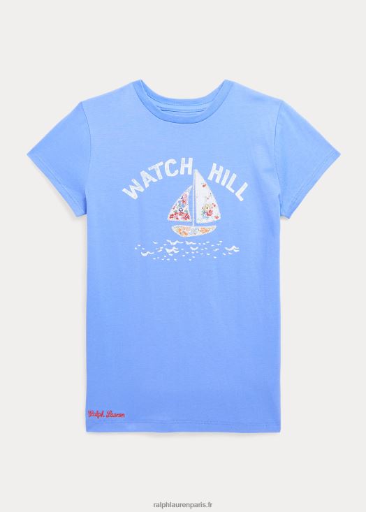 t-shirt en jersey de coton voilier 46T60T7147 enfants Ralph Lauren bleu de l'île harbot