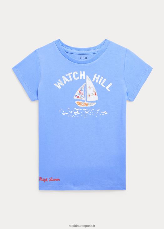 t-shirt en jersey de coton voilier 46T60T9975 enfants Ralph Lauren bleu de l'île du port