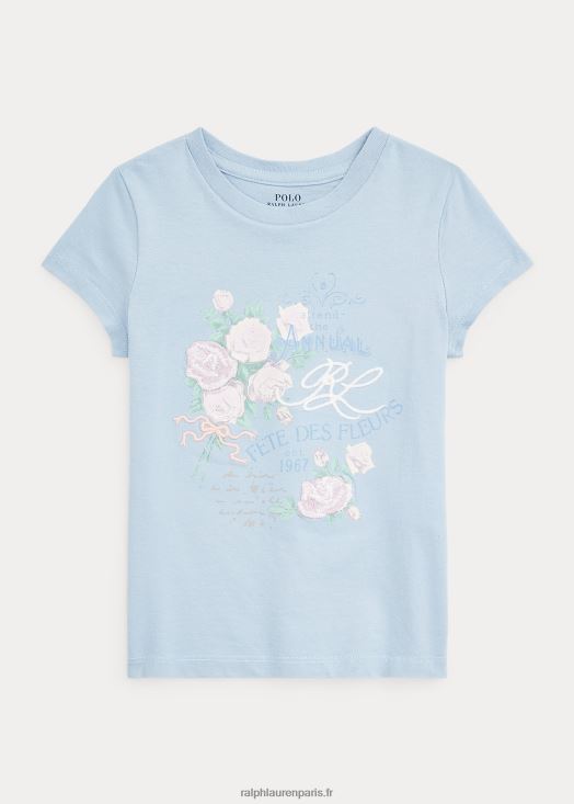 t-shirt graphique en jersey de coton 46T60T6832 enfants Ralph Lauren bleu immobilier