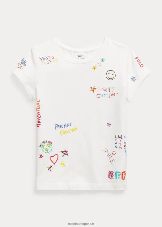 t-shirt graphique en jersey de coton 46T60T6862 enfants Ralph Lauren lavage de pont blanc