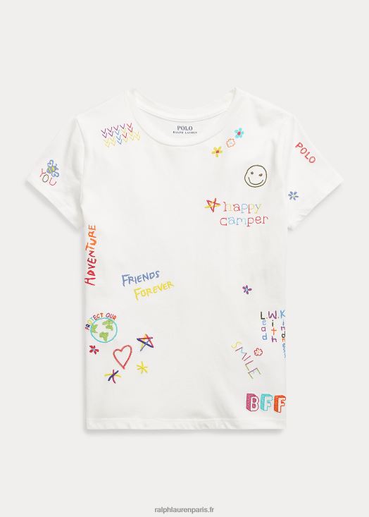 t-shirt graphique en jersey de coton 46T60T7101 enfants Ralph Lauren lavage de pont blanc