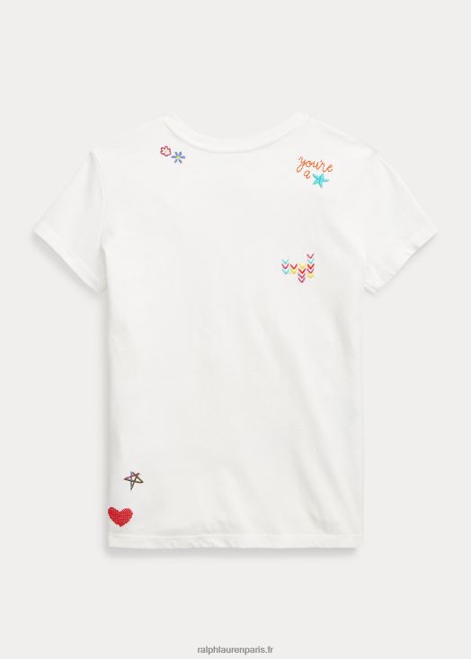 t-shirt graphique en jersey de coton 46T60T7101 enfants Ralph Lauren lavage de pont blanc