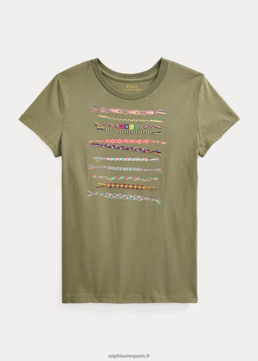 t-shirt graphique en jersey de coton 46T60T7117 enfants Ralph Lauren sauge noire
