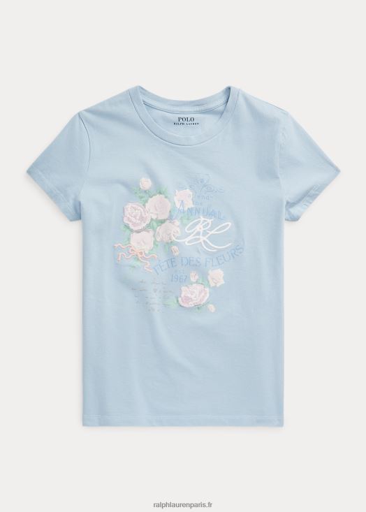 t-shirt graphique en jersey de coton 46T60T9981 enfants Ralph Lauren bleu immobilier